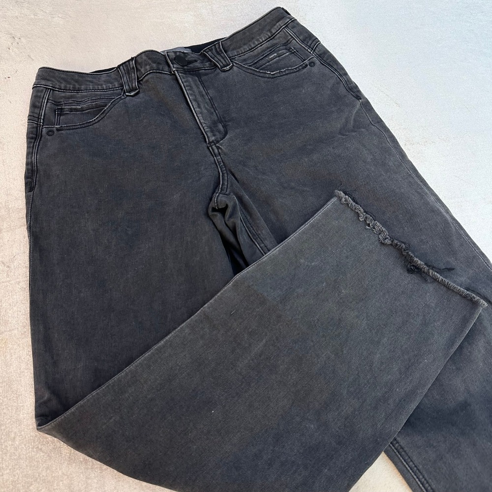 Democracy Ab Technology Jeans Womens 12 Black Wide Leg Raw Hem Stretch